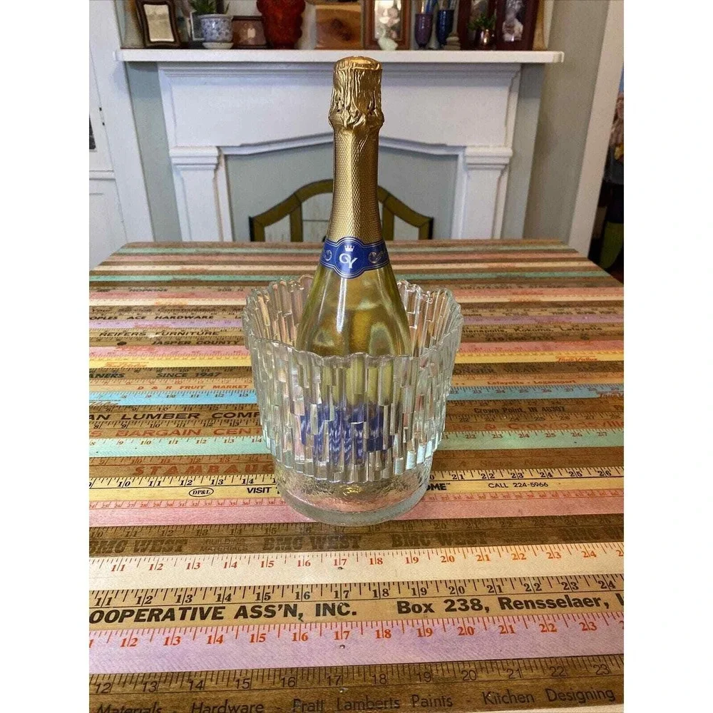 Vintage Champagne Bucket ICE Bucket Glass Fenton Kelonia Vase Bamboo Wedding MCM